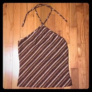 Express Striped Cropped Tie-Neck Top